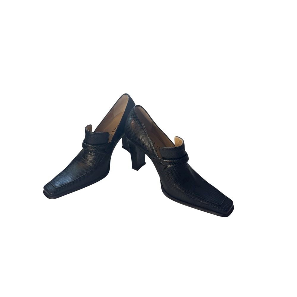 Sofia 3.5" Heeled Loafers Square Toe Leather Pumps Black Made in Italy Size 36 - Picture 9 of 9